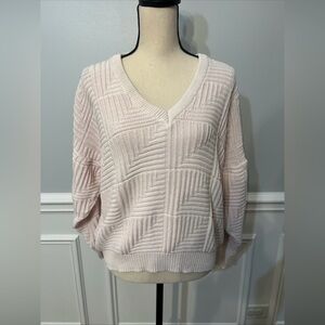 Frapp Knit Sweater V Neck Cropped Preppy Academia Flowy Oversized Pink Medium